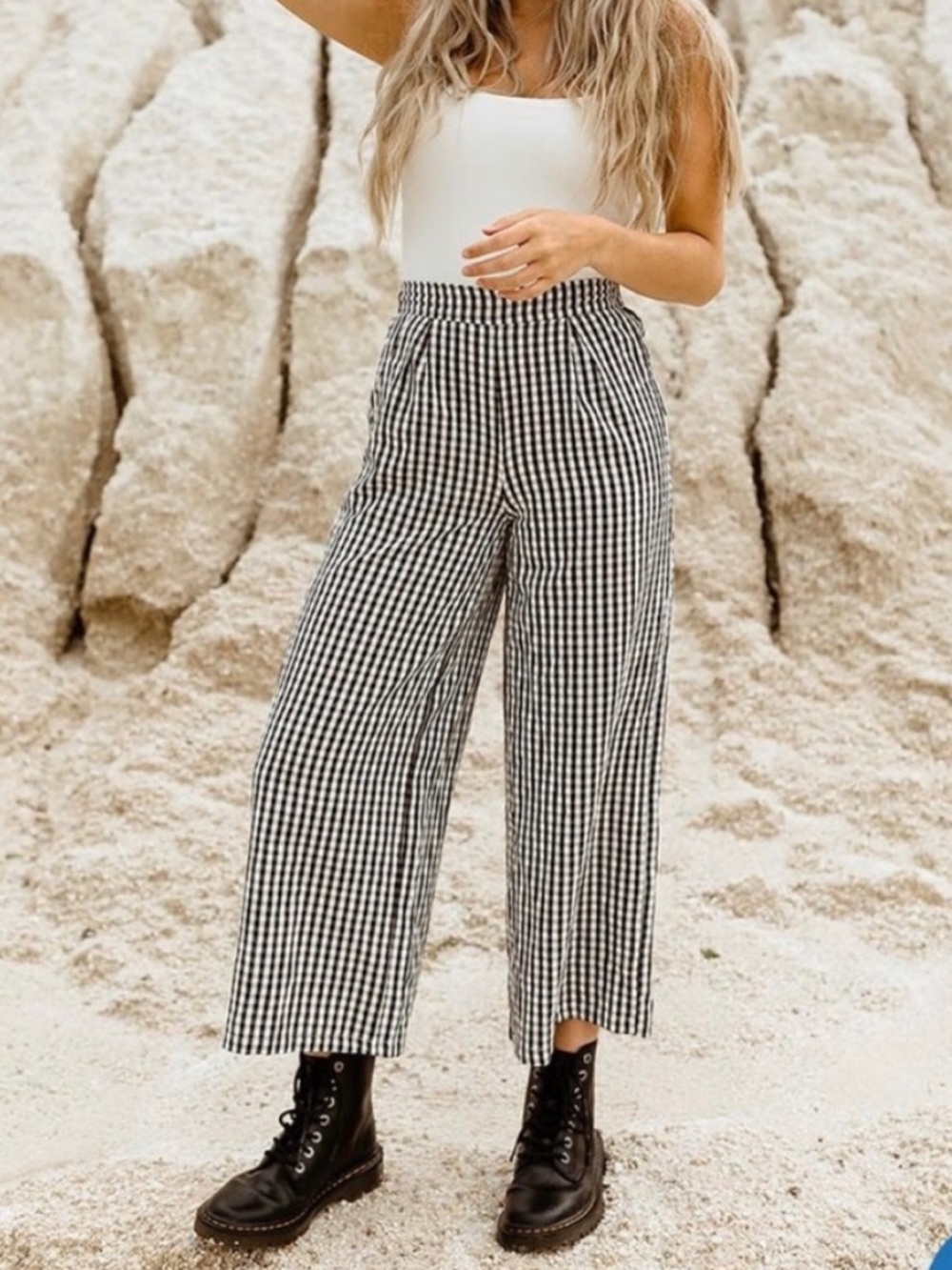 Kittenish Black White Gingham Wide Leg Pleated Pants Small